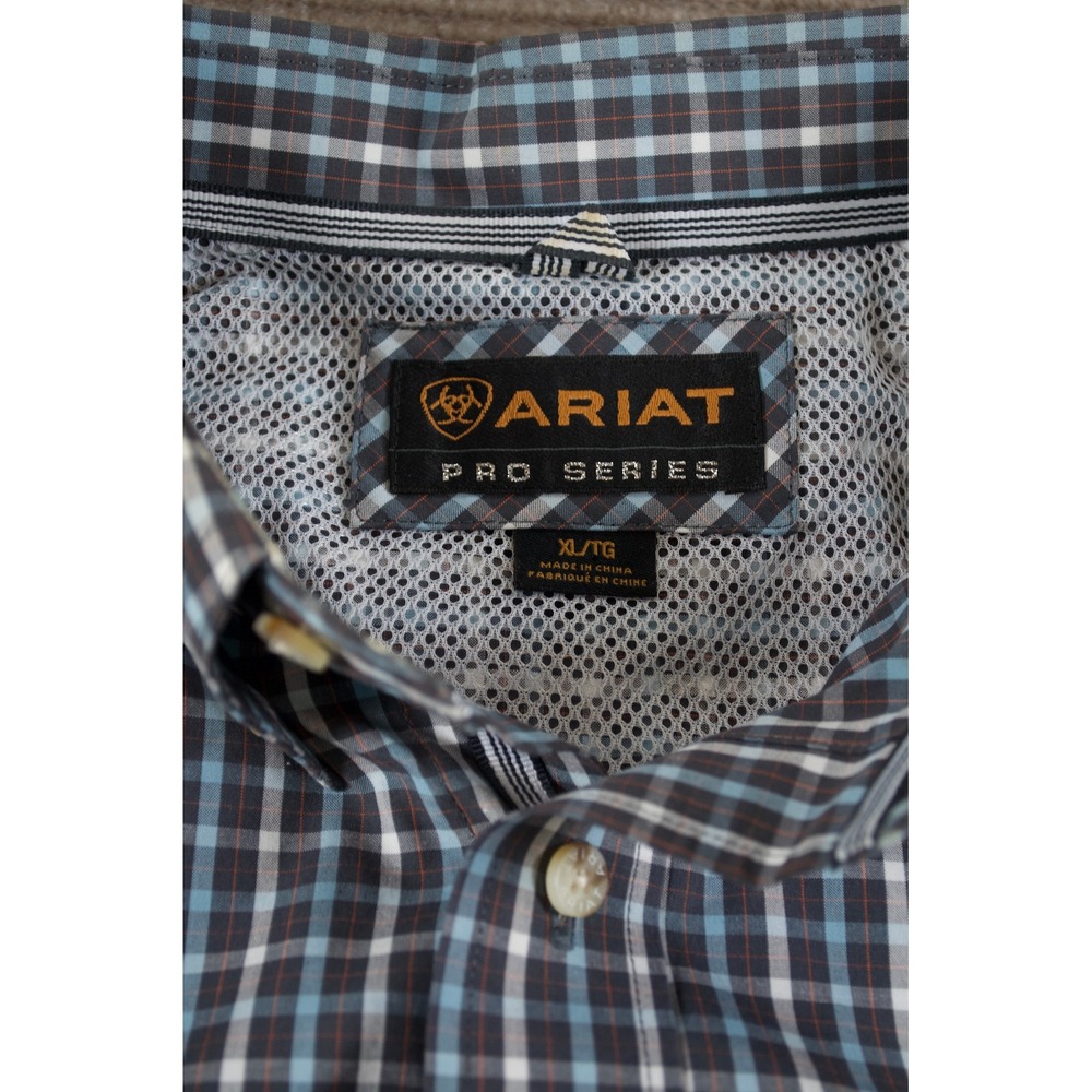 Ariat Pro Series Men XL Blue Grey Plaid Western Button Down Shirt Pocket - Picture 5 of 8
